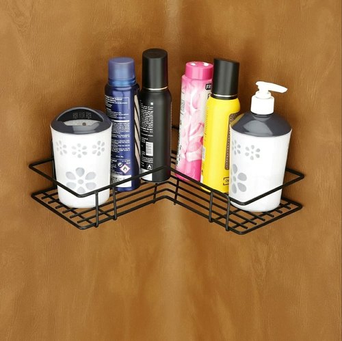 SAMANEA CS-SAB Self-Adhesive Corner Shelf for Bathroom| Kitchen (Black, MS, Pack of 1)