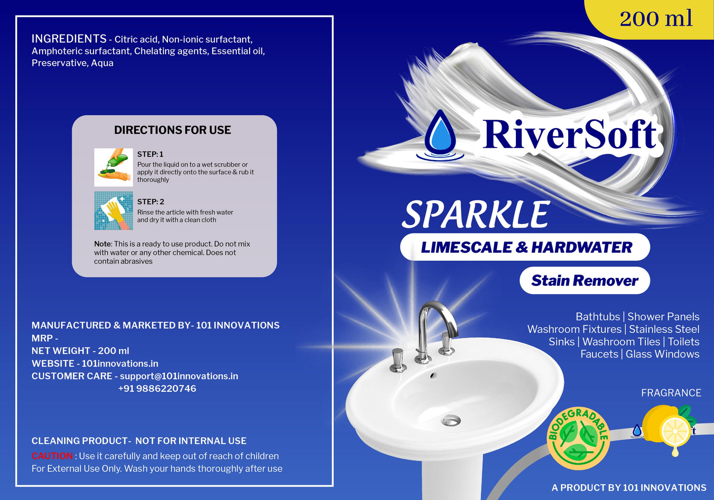 Sparkle Limescale and Hardwater Stain Remover Liquid Spray for Basins (Pack of 2)