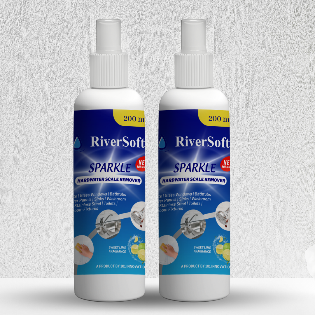 RiverSoft Sparkle Hardwater Scale Remover Liquid Spray for Faucets | Glass widows | Tiles | Showers | Bathroom Fixtures (200ML,Pack of 2)