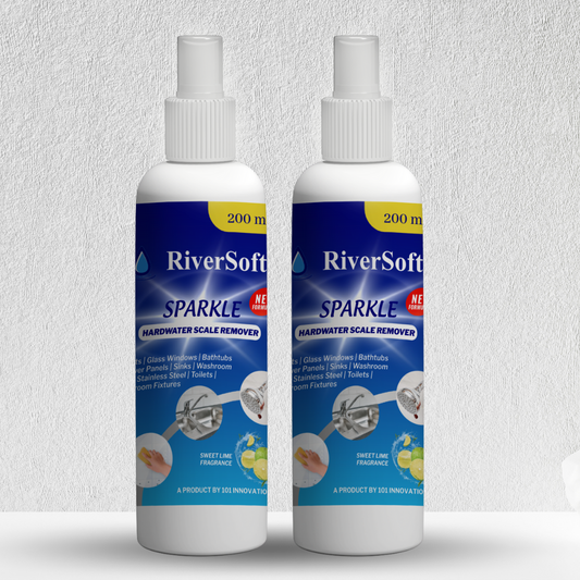 RiverSoft Sparkle Hardwater Scale Remover Liquid Spray for Faucets | Glass widows | Tiles | Showers | Bathroom Fixtures (200ML,Pack of 2)