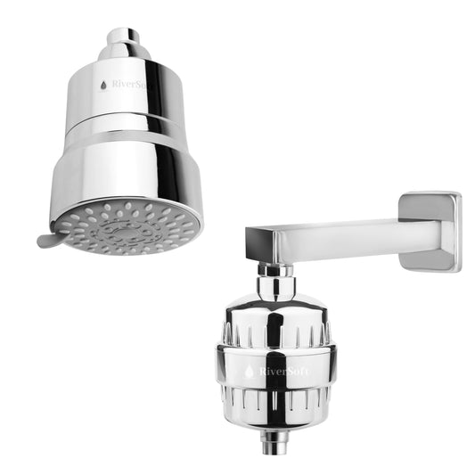 RiverSoft DIVA-05 shower filter for hard water with 15 stages with SF-15 tap filter Combo | 5 Mode Spray Setting | Water Softener for Bathroom | Water saving mist mode (Chrome, Pack of 1)