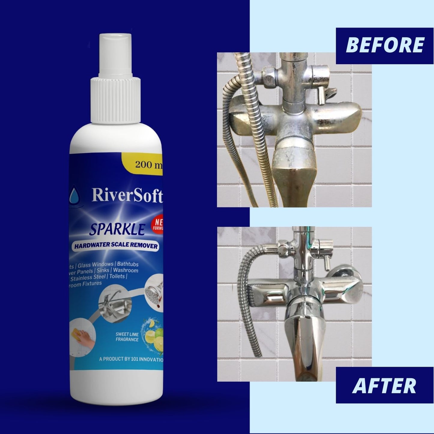 Sparkle Hardwater Scale Remover Liquid Spray for Faucets  | Glass widows | Tiles | Showers | Bathroom Fixtures (200ML)