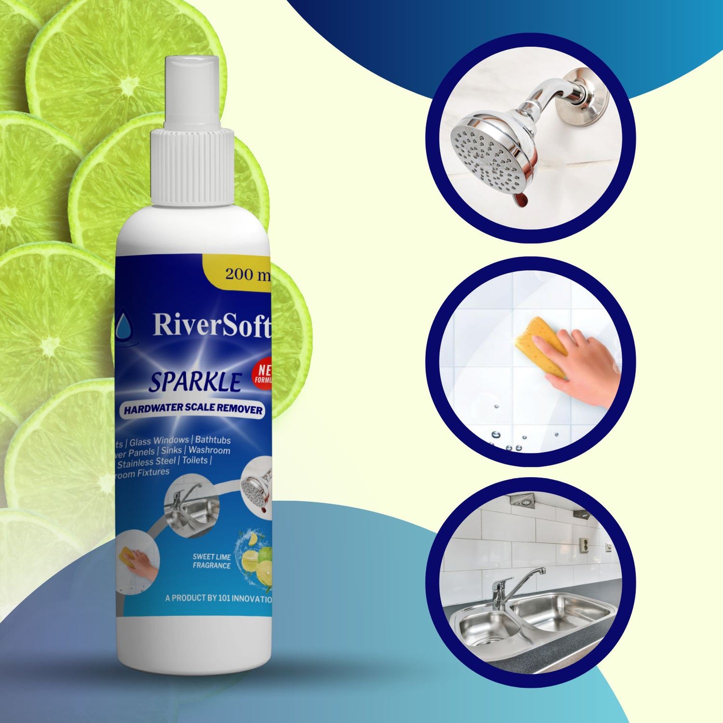 Sparkle Hardwater Scale Remover Liquid Spray for Faucets  | Glass widows | Tiles | Showers | Bathroom Fixtures (200ML)