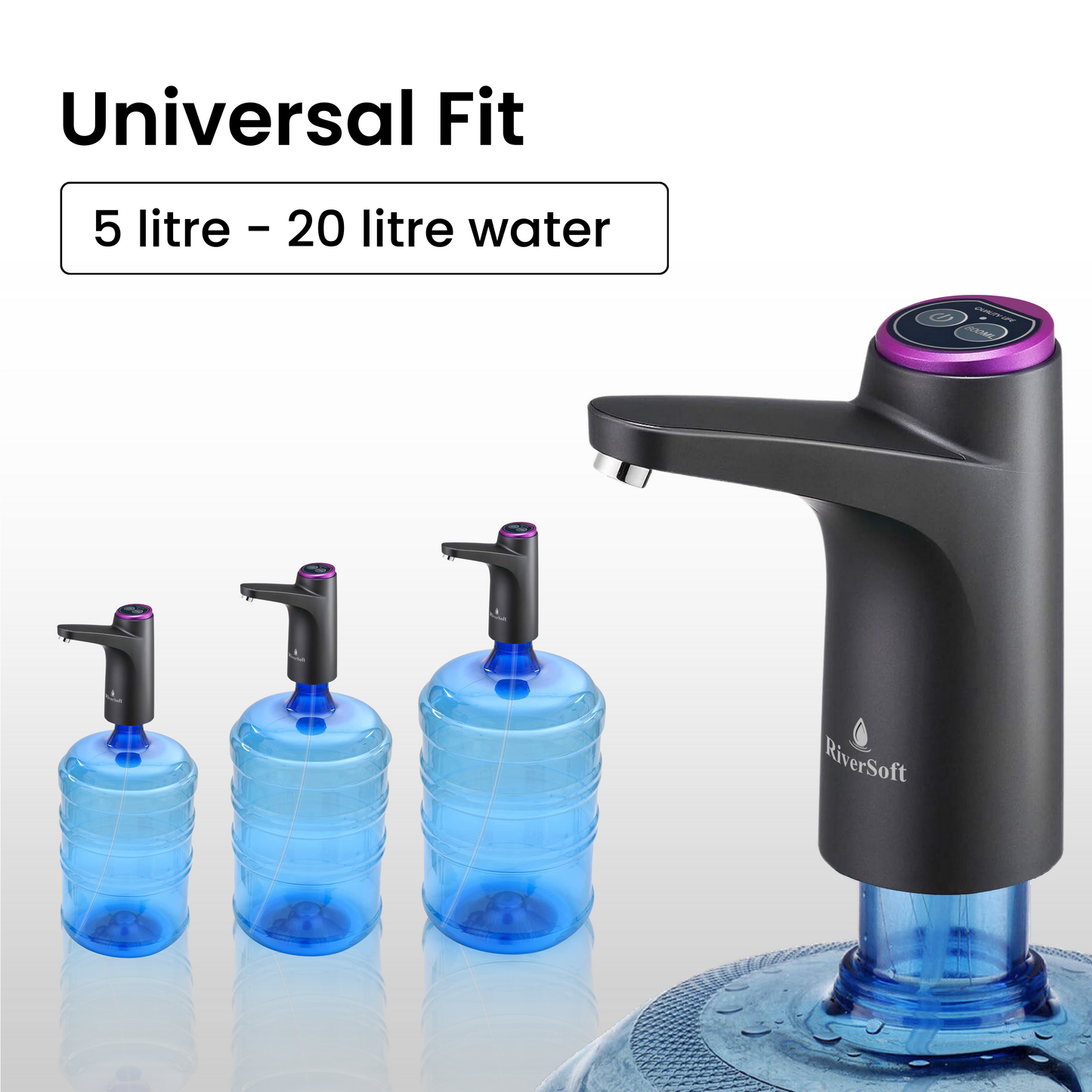 AWD-BL Automatic Water Dispenser Pump for 20 Litre Water Bottle Can with Portable USB Charging Cable | Black