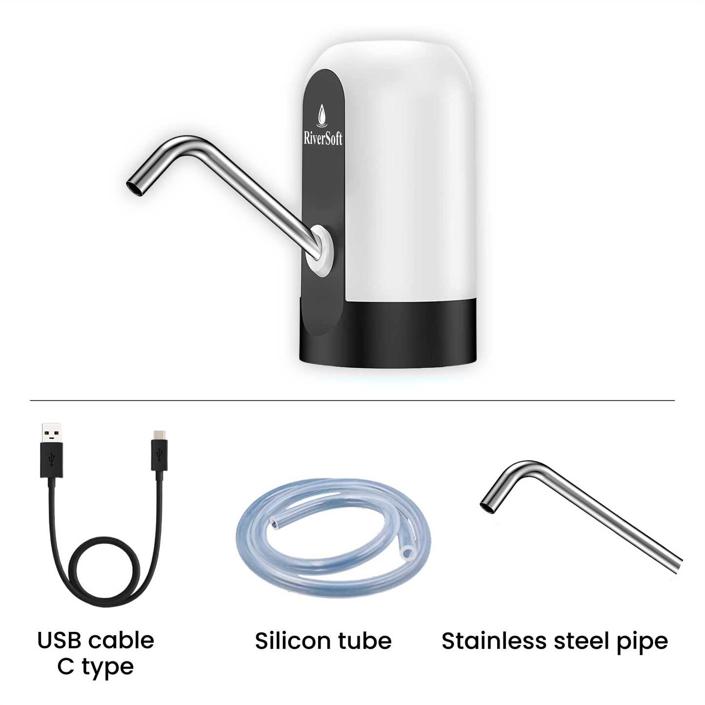 AWD-BW Automatic Water Dispenser Pump for 20 Litre Water Bottle Can with Portable C type Charging cable | white