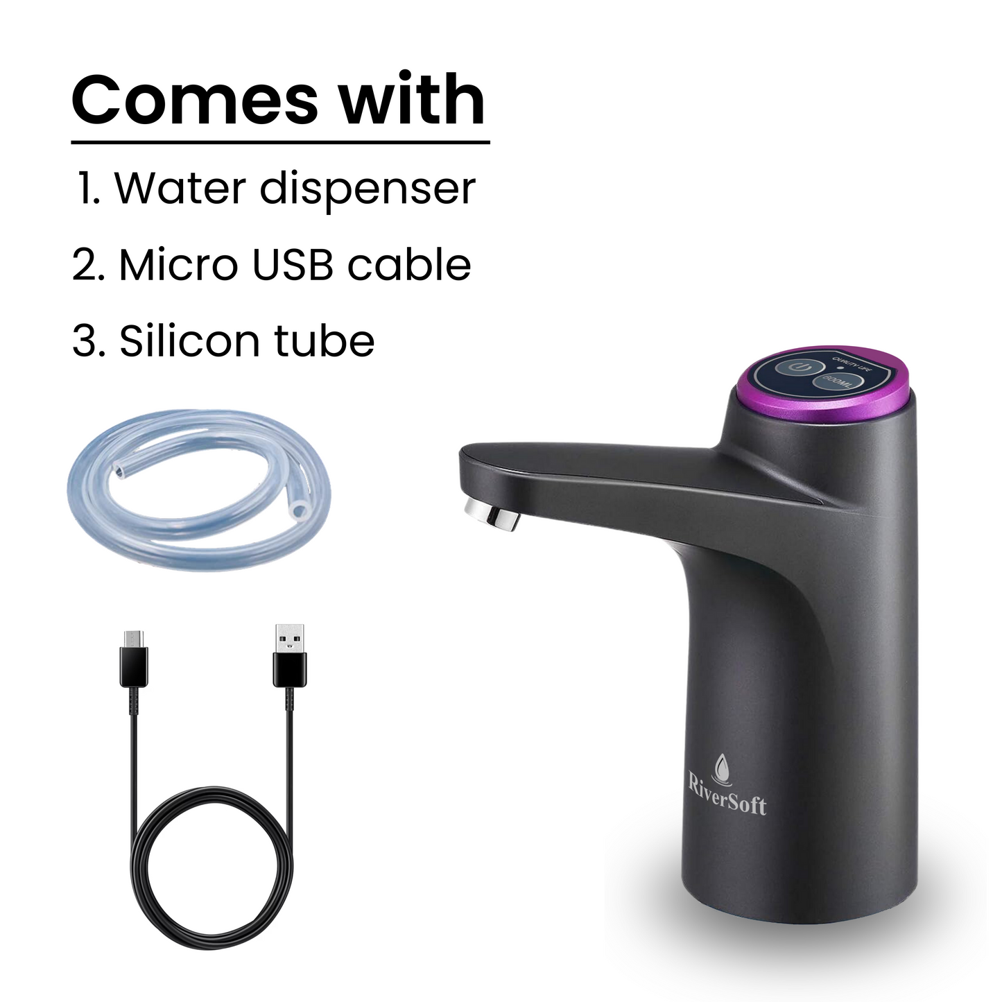 AWD-BL Automatic Water Dispenser Pump for 20 Litre Water Bottle Can with Portable USB Charging Cable | Black