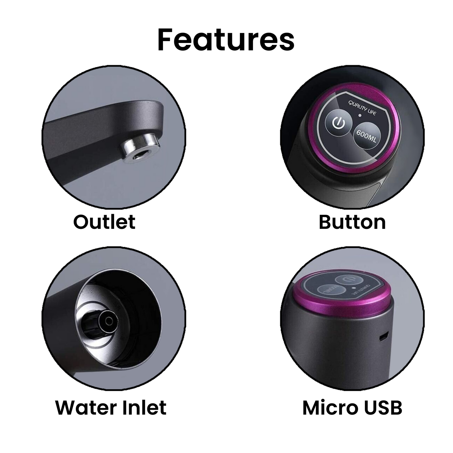 AWD-BL Automatic Water Dispenser Pump for 20 Litre Water Bottle Can with Portable USB Charging Cable | Black