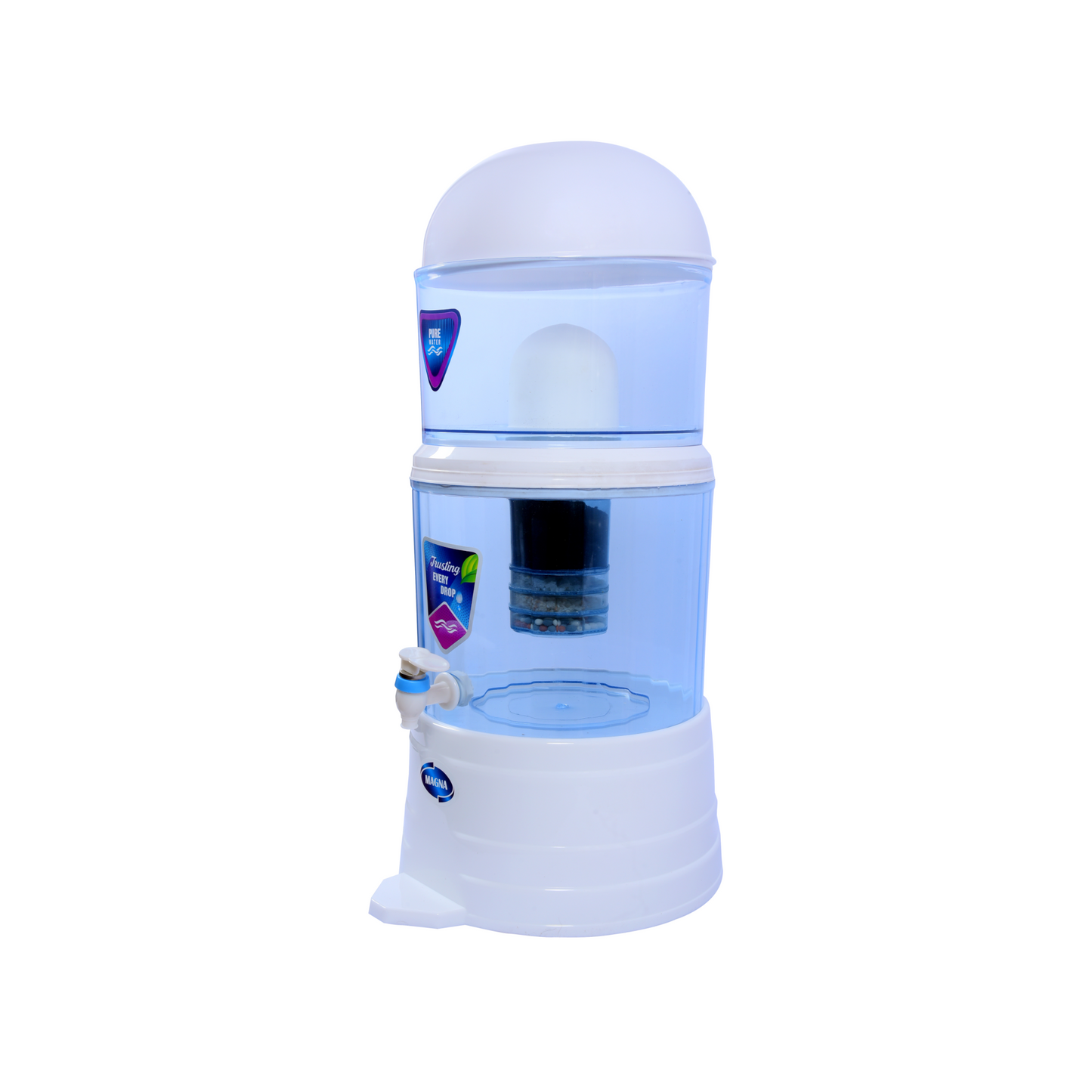 RiverSoft PS-CDM-16 PureStream Gravity Water Purifier 5 Stages | Ceramic and Mineral Balls | Non-Electric and Chemical Free | Counter Top (Transparent, 16L, ABS, Pack of 1)