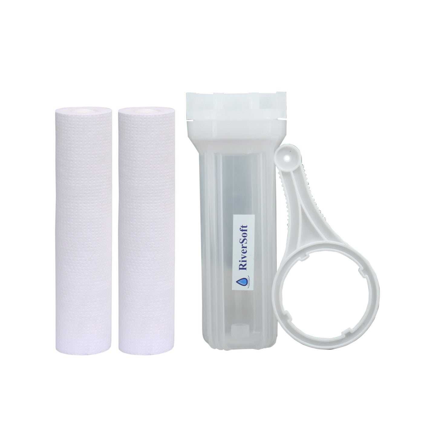 RiverSoft PreRO-6-STR RO prefilter semi-transparent housing assembly with additional spun cartridge | Compatible with KENT RO Water Purifier (1/4 inch / 6 mm connection, Semi-transparent, PP)