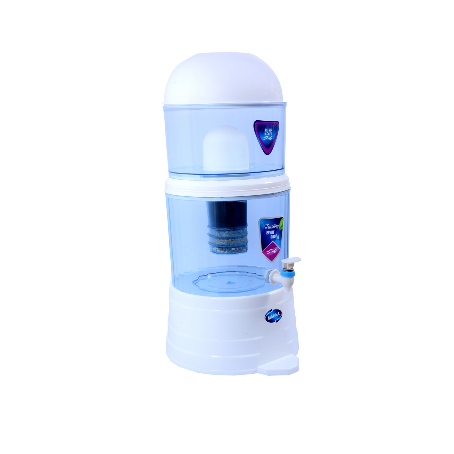 RiverSoft PS-CDM-16 PureStream Gravity Water Purifier 5 Stages | Ceramic and Mineral Balls | Non-Electric and Chemical Free | Counter Top (Transparent, 16L, ABS, Pack of 1)