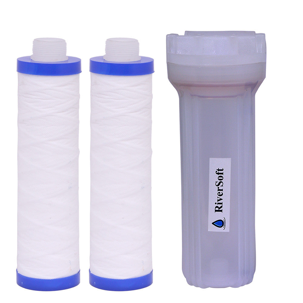 RiverSoft PreRO-10-STR RO Semi-transparent prefilter assembly with additional MLT cartridge | Compatible with KENT RO Water Purifier (3/8 inch / 10 mm connection, Semi-transparent, PP)