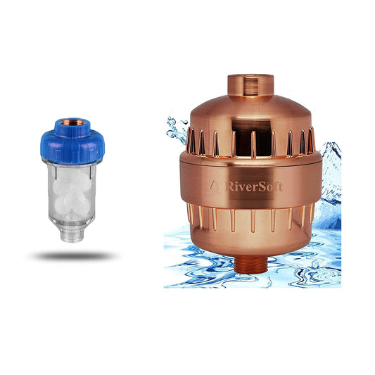 RIVERSOFT COMBO PACK of SF Gold PRO ABS shower and tap filter for hard water with 15 stage AND WF-05 washing machine filter for hard water