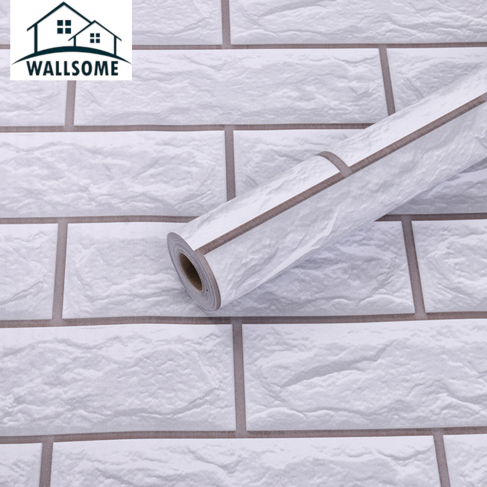 Wallsome WB-500 White Brick Self Adhesive Wallpaper for Wall Decor (45 x 500 cm)
