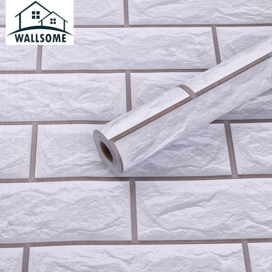 Wallsome WB-500 White Brick Self Adhesive Wallpaper for Wall Decor (45 x 500 cm)