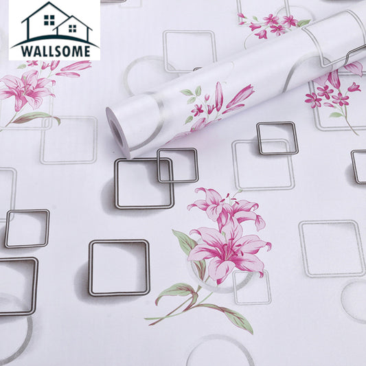 Wallsome 3DWL-500 3D Windows with Pink Lily Bloom Self Adhesive Wallpaper for Living Room | Bedroom | Kids Room (45 x 500 cm)