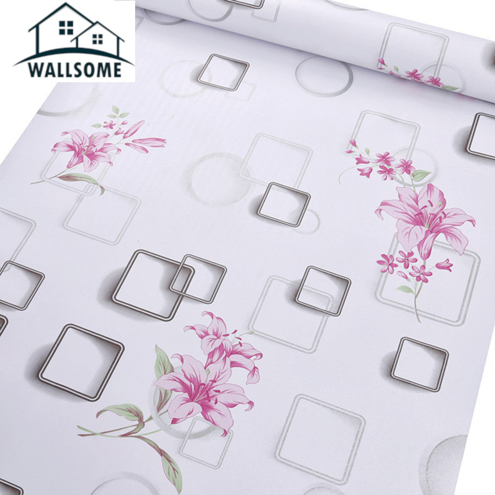 Wallsome 3DWL-500 3D Windows with Pink Lily Bloom Self Adhesive Wallpaper for Living Room | Bedroom | Kids Room (45 x 500 cm)