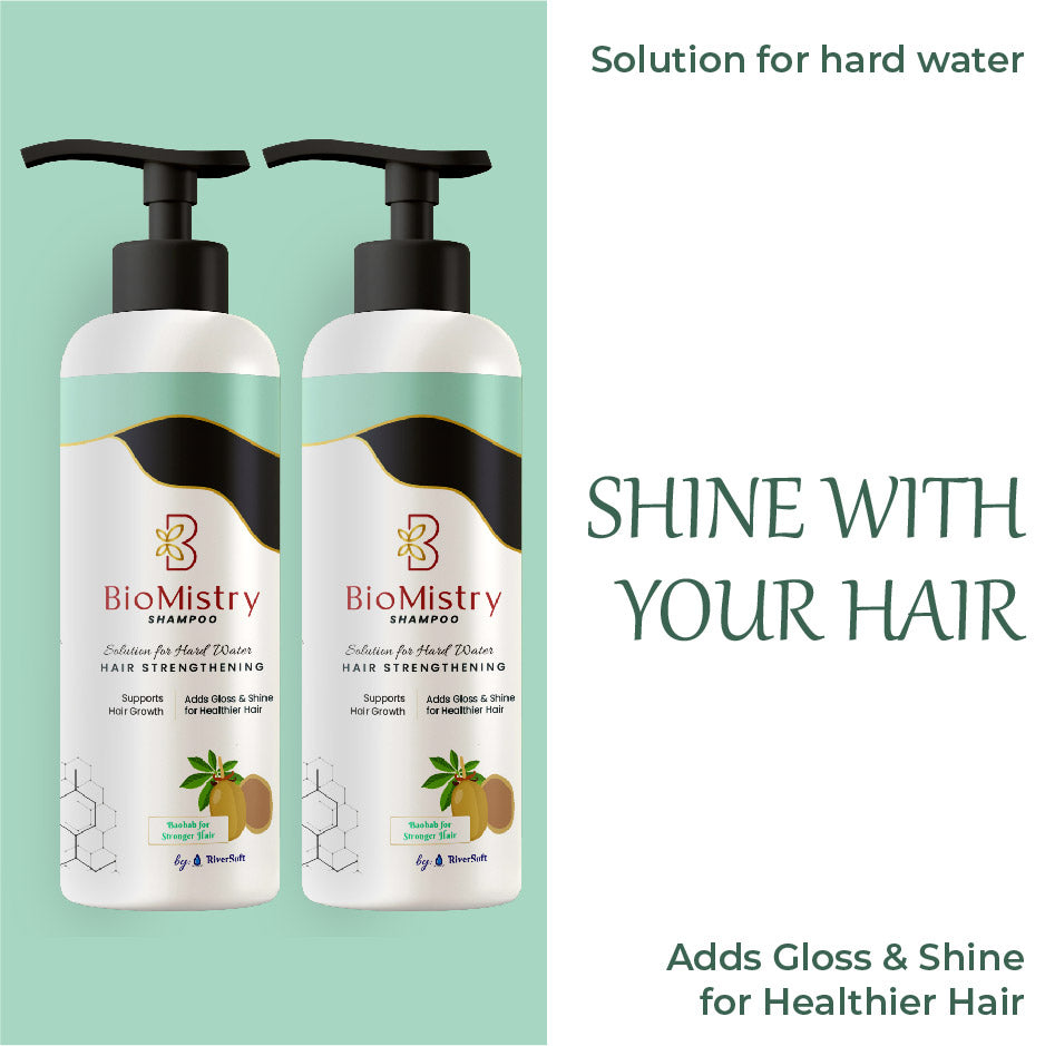 BioMistry Hair Strengthening Shampoo | with Amaranth and Baobab seed extract | Nourishes hair, adds gloss and shine | Stops hard water damage to hair - 200ml (Pack of 2)