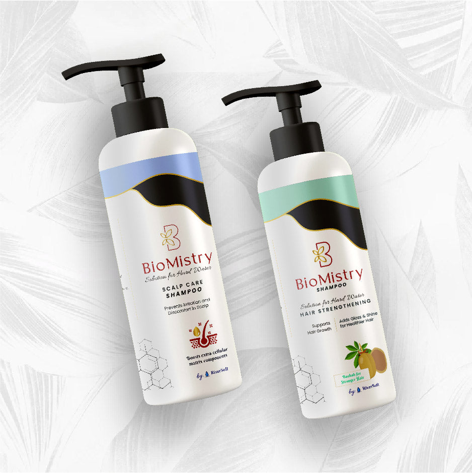 BioMistry Combo of Hair Strengthening and Scalp Care Shampoo | with Triglyphix Sense, Baobab seed extract and Amaranth seed extract | Stops hard water damage to hair and scalp - 200ml each
