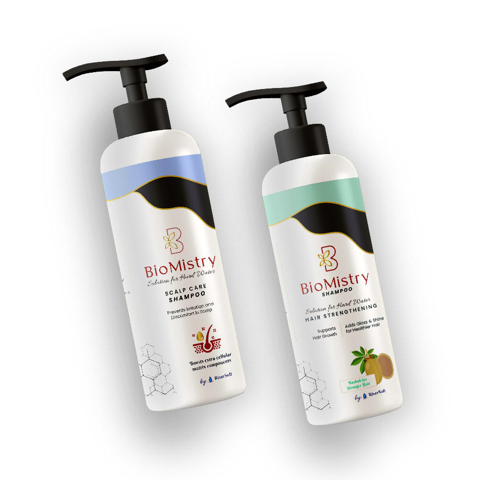 BioMistry Combo of Hair Strengthening and Scalp Care Shampoo | with Triglyphix Sense, Baobab seed extract and Amaranth seed extract | Stops hard water damage to hair and scalp - 200ml each