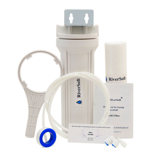 RiverSoft PreRO-10 RO prefilter housing assembly | Compatible with KENT RO Water Purifier (3/8 inch / 10mm connection, White, PP)