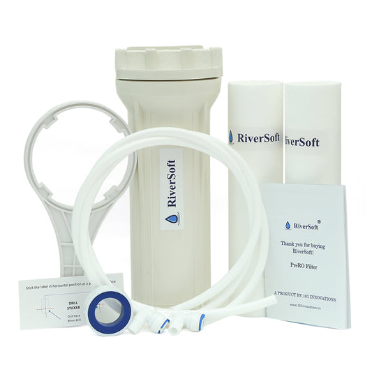 RiverSoft PreRO-10-CSPN RO prefilter assembly with additional spun cartridge | Compatible with KENT RO Water Purifier (3/8 inch / 10 mm connection, White, PP)