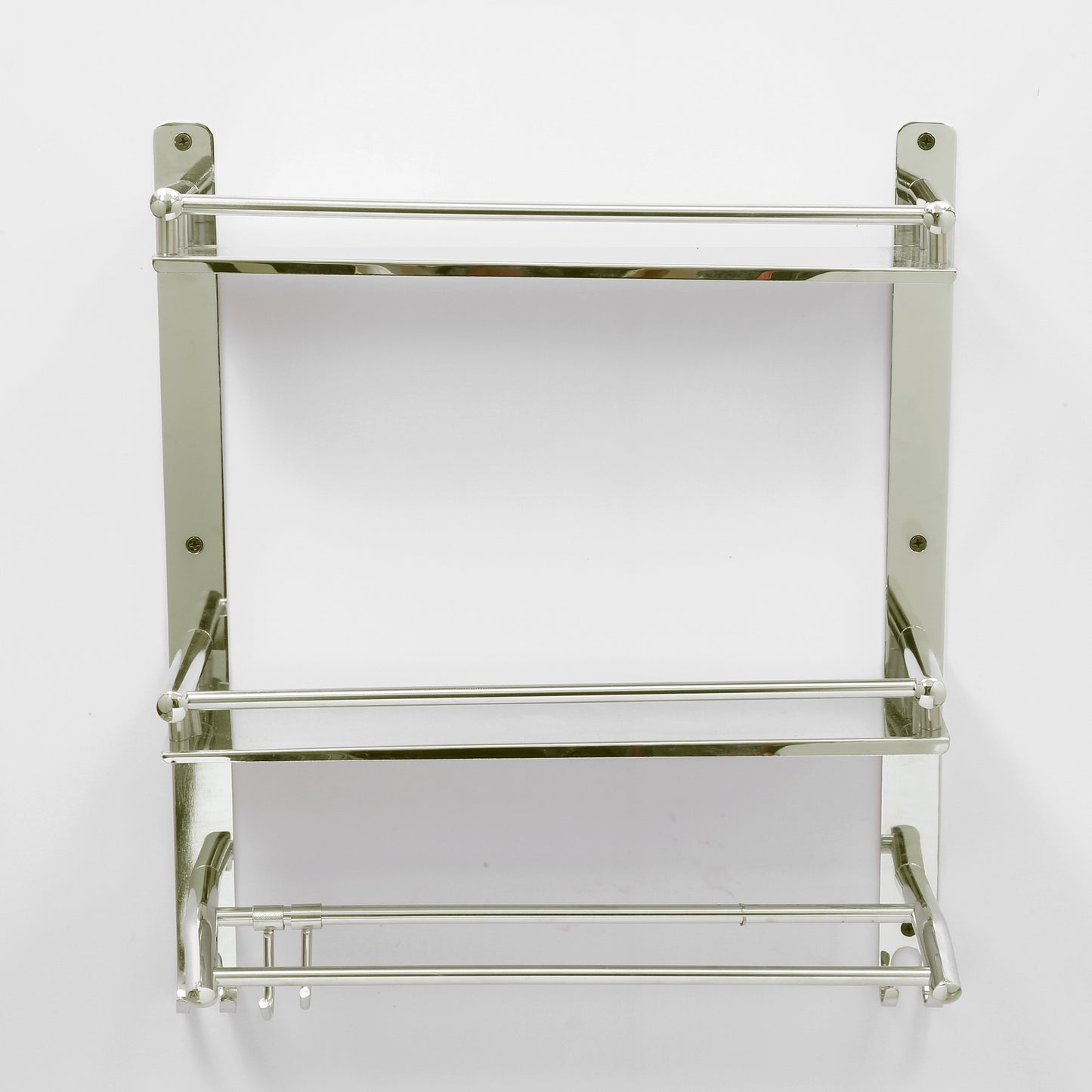 Premium Stainless Steel 3-Tiered Shelf with Towel Rod for Bathroom (15 x 4 Inches)