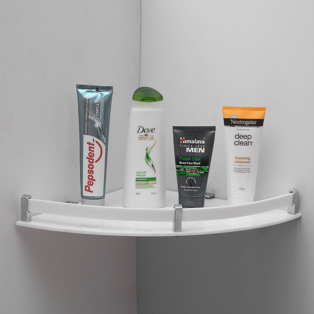SAMANEA AC-CSH-12 Acrylic Multipurpose Corner Wall Shelf for Bathroom(12x12 inch, Acrylic, White)