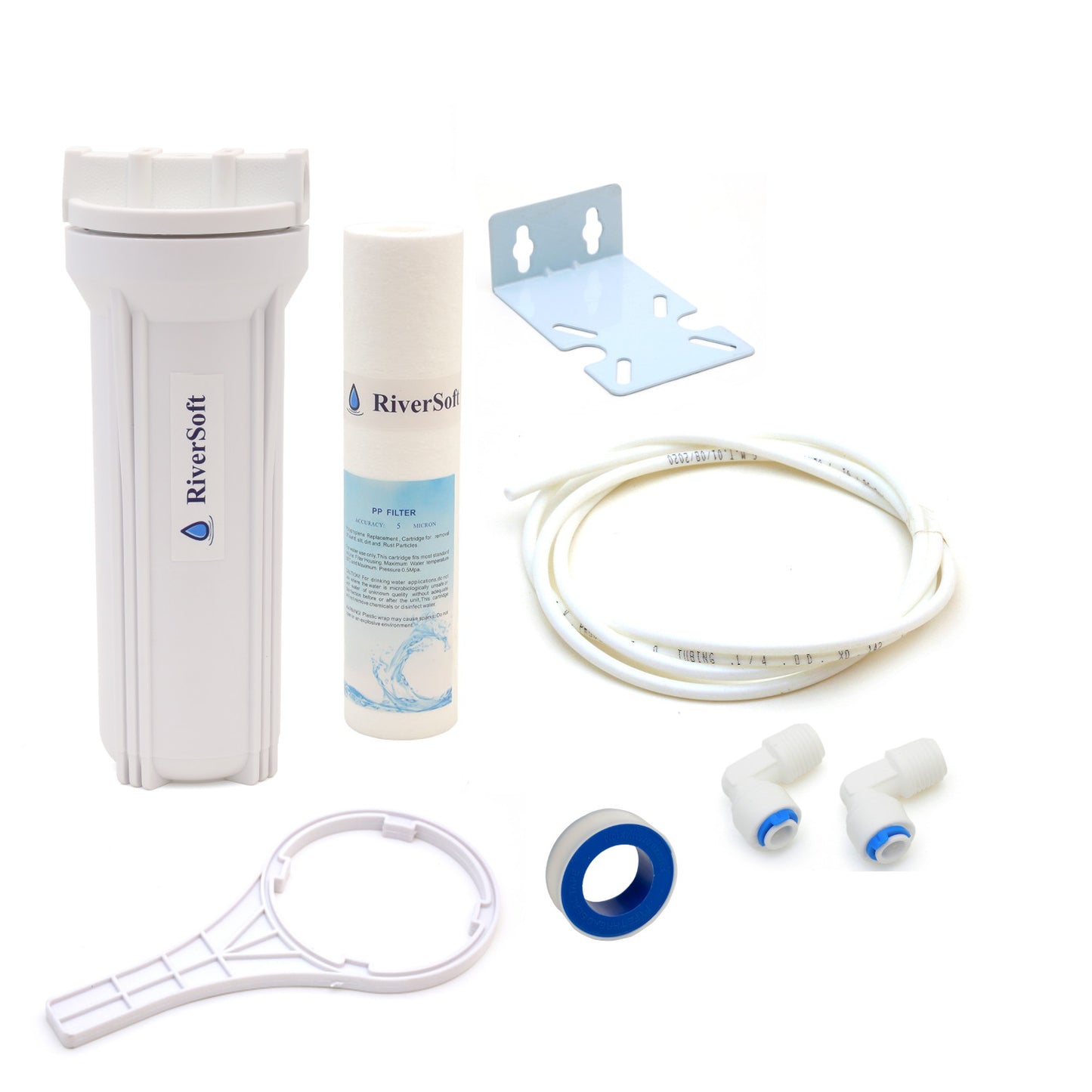 RiverSoft PreRO-6 RO prefilter housing assembly |Compatible with Livepure, Enhance, MAXX, Ultra, Reviva, Tata, Mi and all other Water Purifiers (1/4 inch / 6mm connection, White, PP)