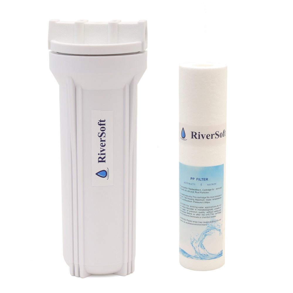 RiverSoft PreRO-6 RO prefilter housing assembly |Compatible with Livepure, Enhance, MAXX, Ultra, Reviva, Tata, Mi and all other Water Purifiers (1/4 inch / 6mm connection, White, PP)