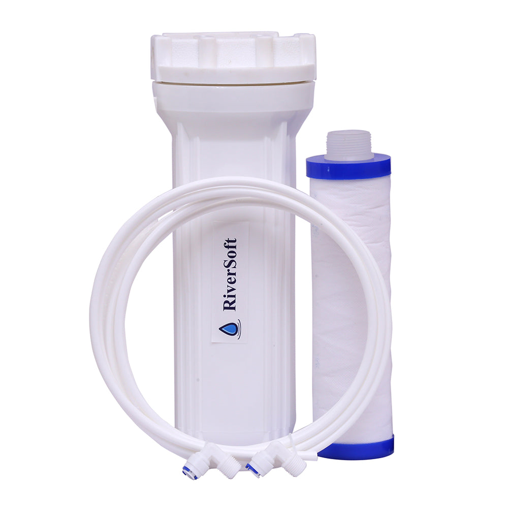 RiverSoft PreRO-6 RO prefilter housing kit with inbuilt mounting clamp | Compatible with KENT RO Water Purifier (1/4 inch / 6 mm connection, White, PP)