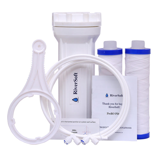 RiverSoft PreRO-6 RO prefilter assembly with additional MLT cartridge | Compatible with KENT RO Water Purifier (1/4 inch / 6mm connection, White, PP)