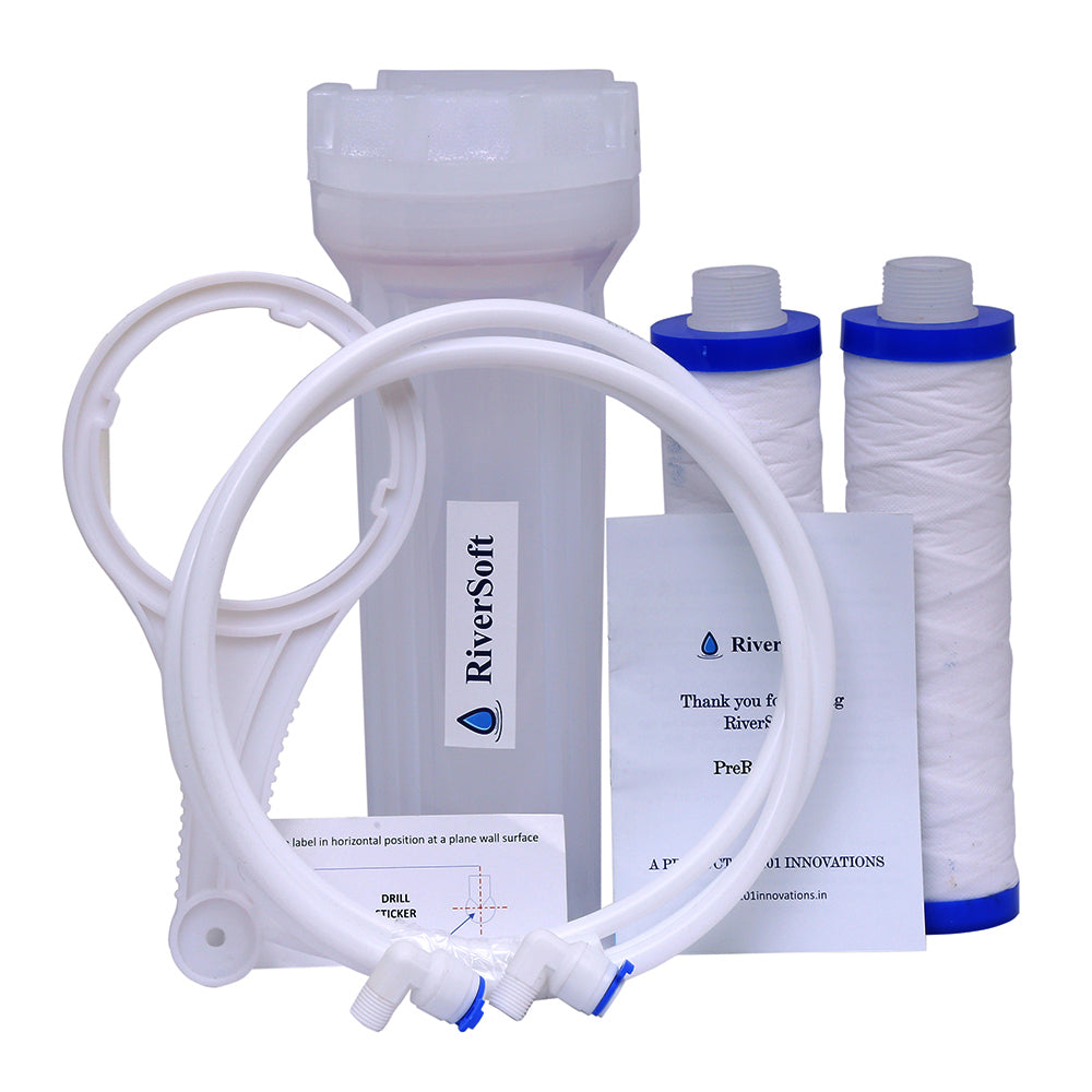 RiverSoft PreRO-10-STR RO Semi-transparent prefilter assembly with additional MLT cartridge | Compatible with KENT RO Water Purifier (3/8 inch / 10 mm connection, Semi-transparent, PP)