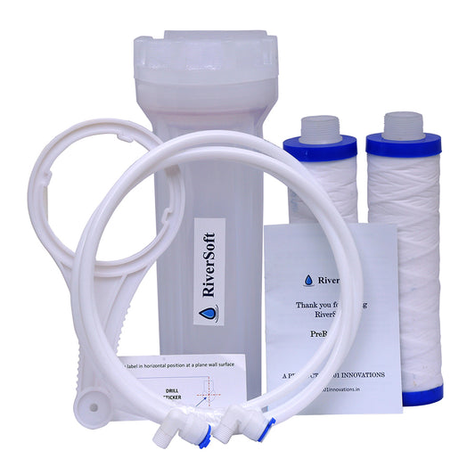 RiverSoft PreRO-10-STR RO Semi-transparent prefilter assembly with additional MLT cartridge | Compatible with KENT RO Water Purifier (3/8 inch / 10 mm connection, Semi-transparent, PP)
