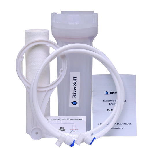 RiverSoft PreRO-10-STR RO prefilter semi-transparent housing assembly with inbuilt mounting clamp | Compatible with RO Water Purifier (3/8 inch / 10 mm connection, Semi-transparent, PP)