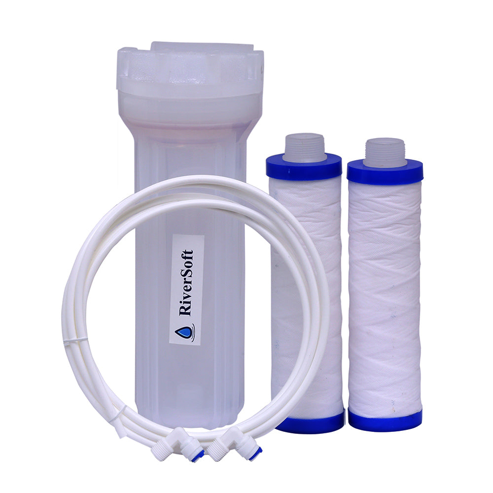 RiverSoft PreRO-6-STR RO semi-transparent prefilter assembly with additional MLT cartridge | Compatible with KENT RO Water Purifier (1/4 inch / 6 mm connection, Semi-transparent, PP)