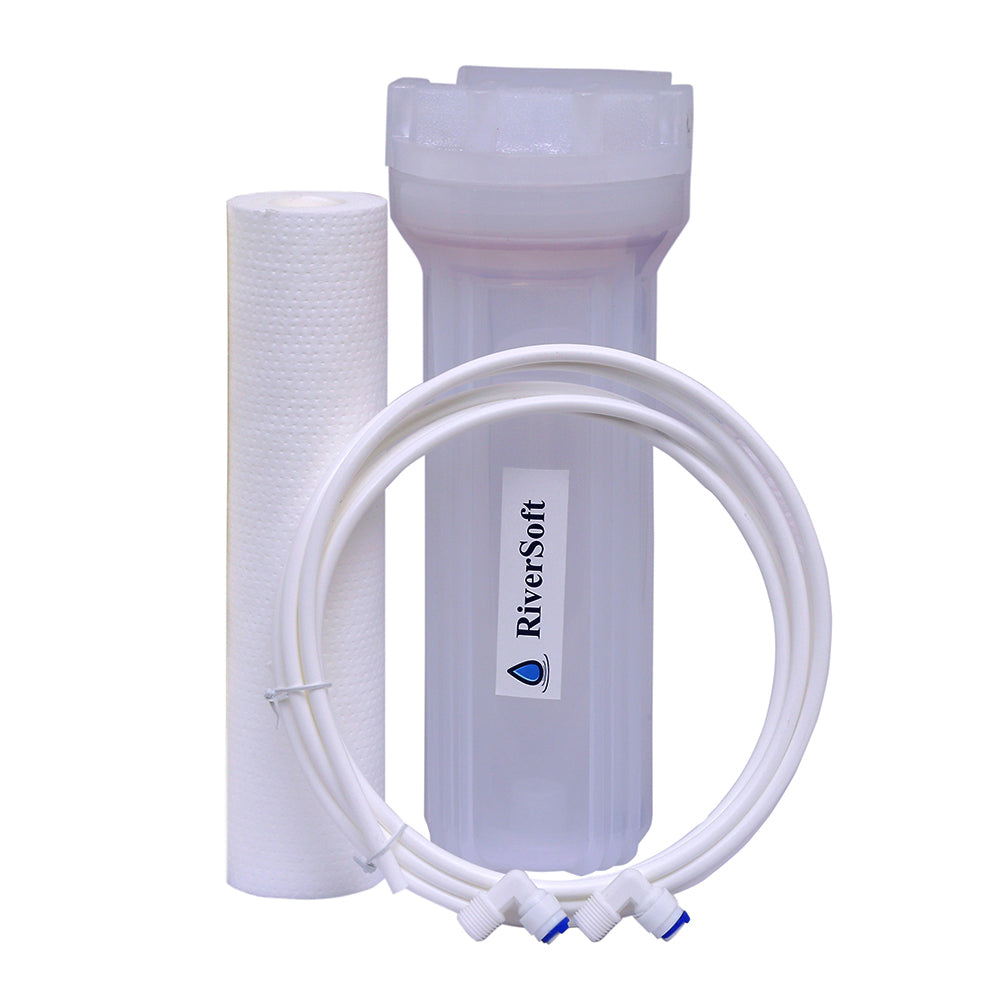 RiverSoft PreRO-6-STR RO prefilter semi-transparent housing assembly with inbuilt mounting clamp | Compatible with RO Water Purifier (1/4 inch / 6 mm connection, Semi-transparent, PP)