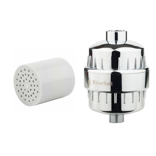 RIVERSOFT Combo Pack SF-10 ADVANCE (ABS, Chrome) and SFC-10 (PP, white) shower and tap filter for hard water with 10 stage with extra cartridge