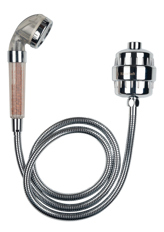RIVERSOFT Combo Pack Handheld Shower with 3 functions, Flexible Shower Hose 1.5 Meter with SF-15 PRO shower-tap filter for hard water with 15 stage (ABS, Chrome, Pack of 1)