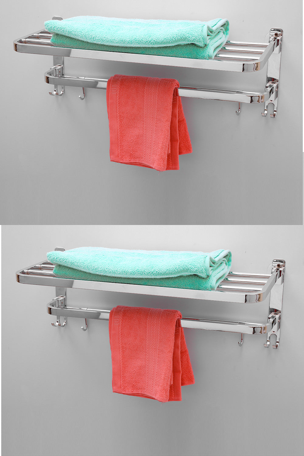 Dual Folding Towel Rack Stainless Steel for Bathroom (24 inch, Pack of 2)