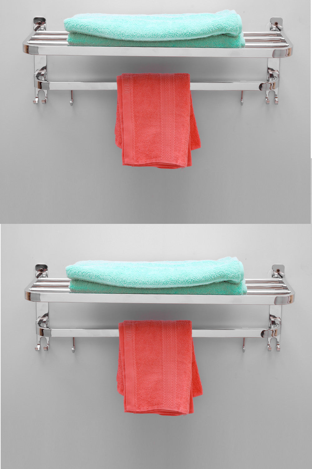 Dual Folding Towel Rack Stainless Steel for Bathroom (24 inch, Pack of 2)