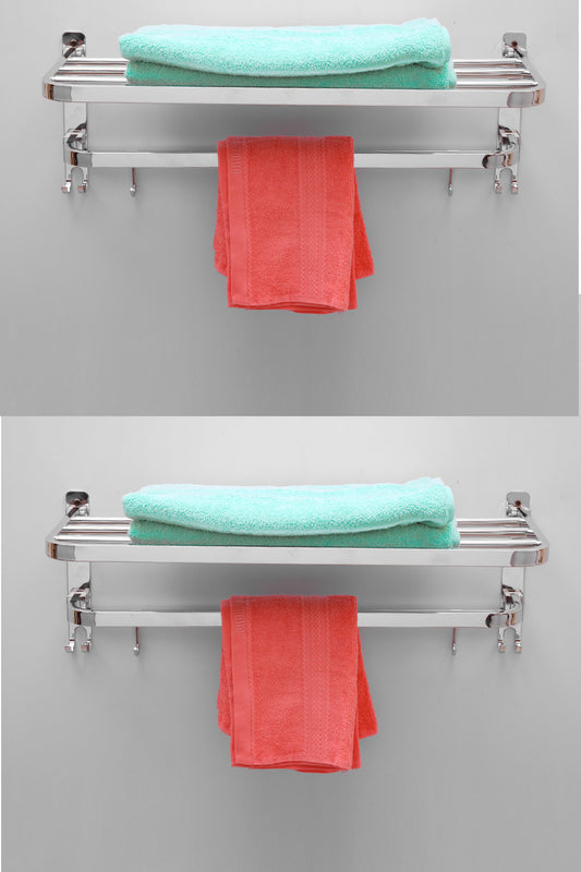 Dual Folding Towel Rack Stainless Steel for Bathroom (24 inch, Pack of 2)