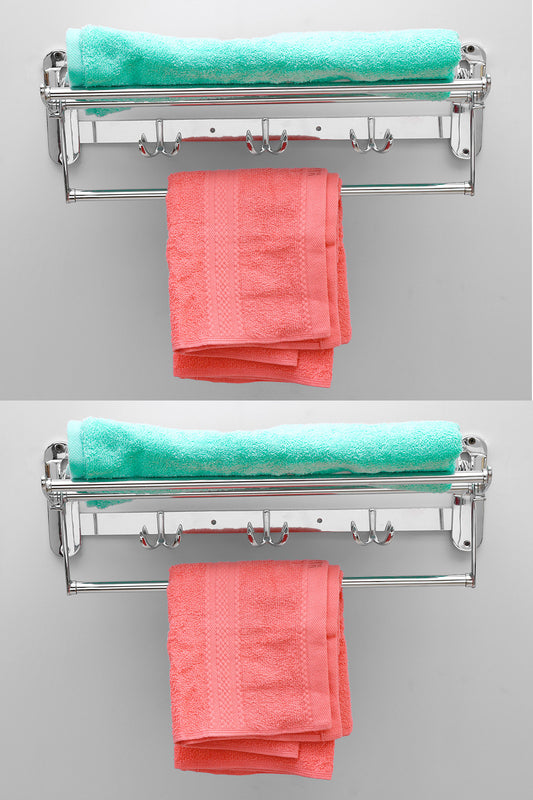 Folding Towel Rack Stainless steel | Towel Stand | Hanger (18 inch, Pack of 2)
