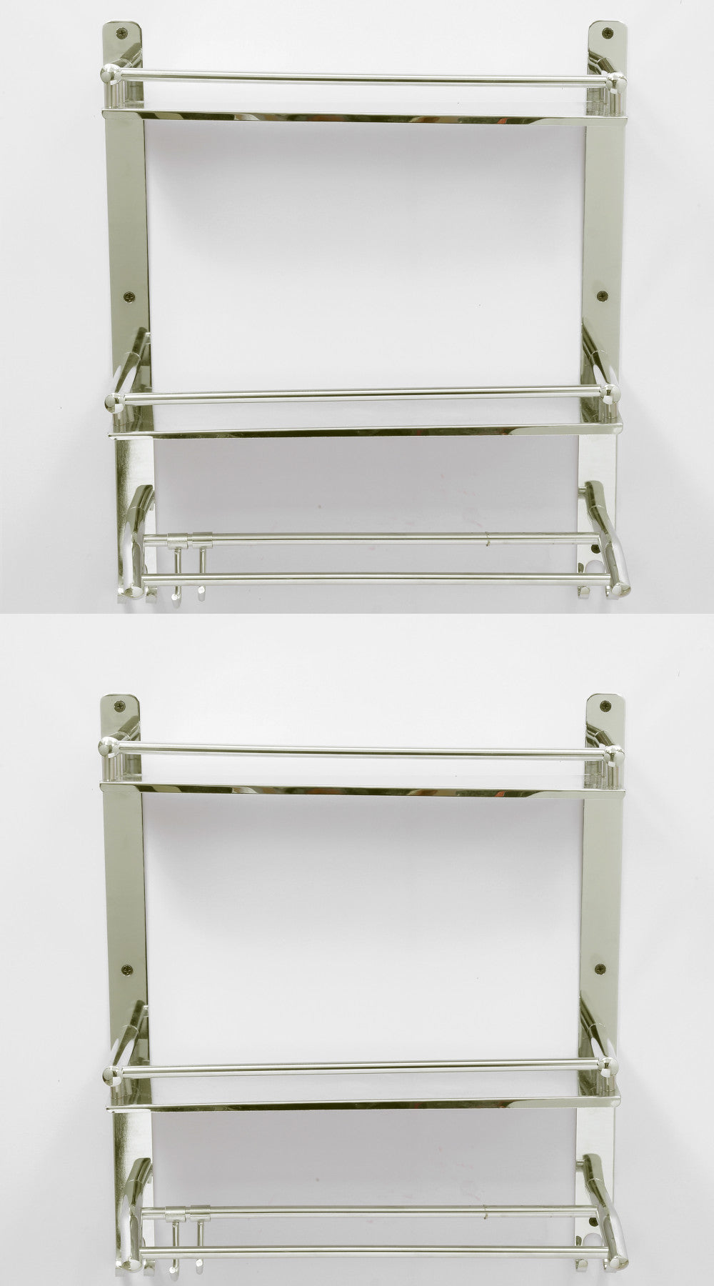 Stainless Steel 3-Tiered Shelf with Towel Rod for Bathroom (Pack of 2)