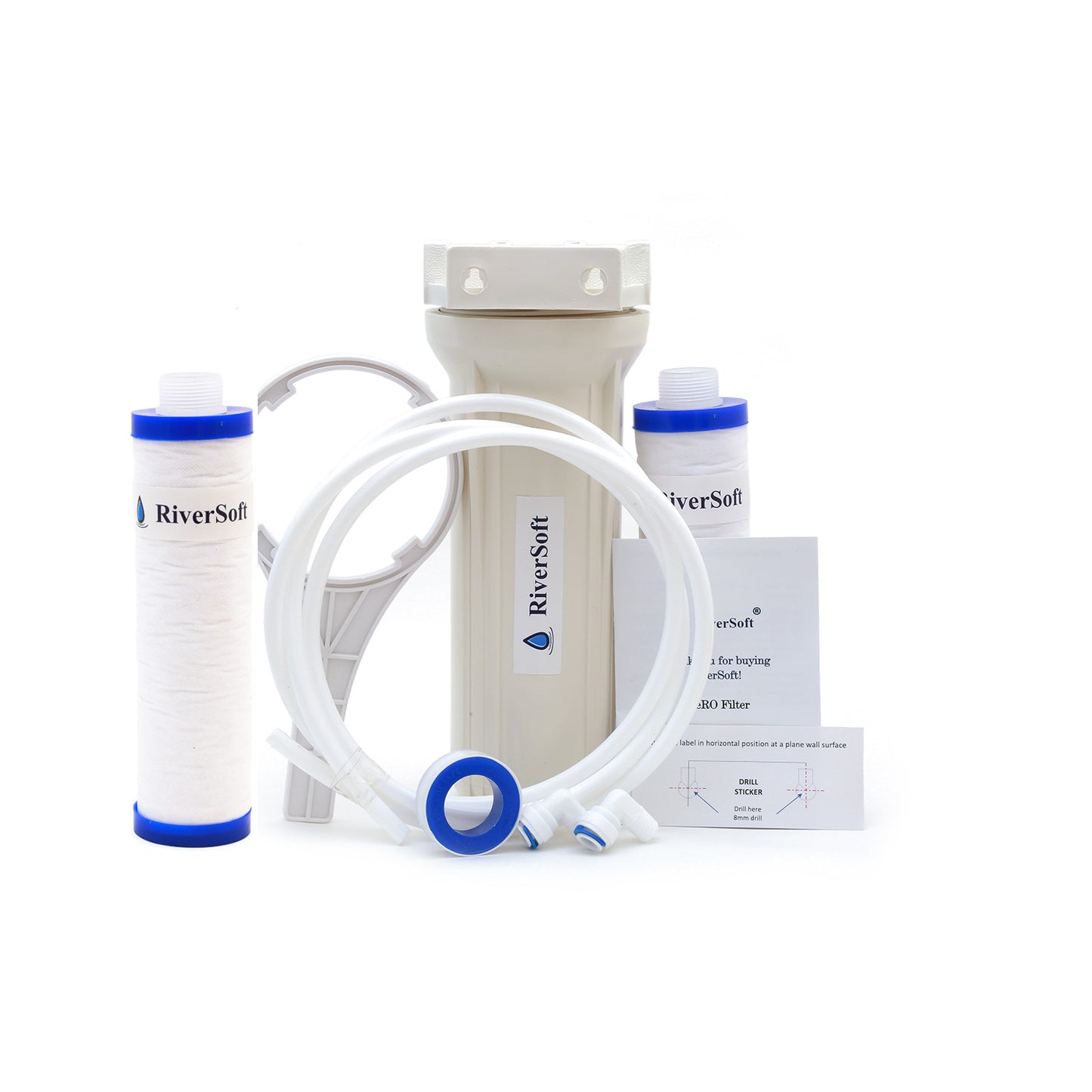 RiverSoft PreRO-10-CMLT RO prefilter assembly with additional MLT cartridge | Compatible with KENT RO Water Purifier (3/8 inch / 10 mm connection, White, PP)