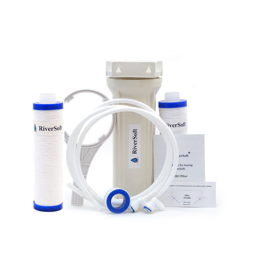 RiverSoft PreRO-10-CMLT RO prefilter assembly with additional MLT cartridge | Compatible with KENT RO Water Purifier (3/8 inch / 10 mm connection, White, PP)